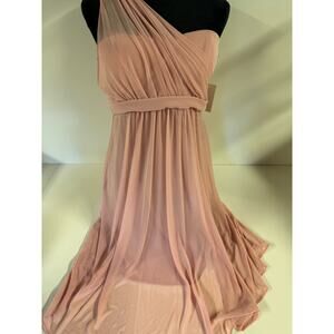 David’s Bridal One Shoulder Short Illusion Mesh Dress Rose/Pink Color New